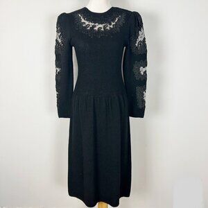 Vintage Lillie Rubin Sweater Dress Mesh Panel Sleeve Midi Size 14 Women's